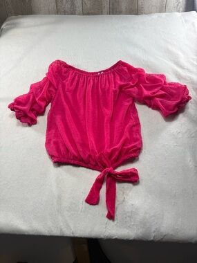 CeCe Hot Pink Off-Shoulder Tie-Front Crop Top Boho Romantic Feminine Size Large